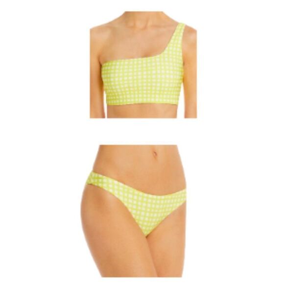 Peixoto Theo One-Shoulder Yellow/White Checkered Two-Piece Swimsuit Medi… - Picture 1 of 4